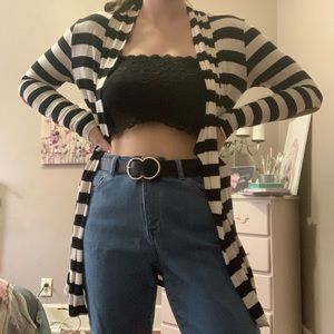 Black and white striped cardigan